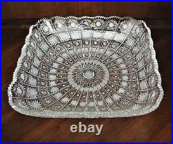 Bohemian Czech Vintage Crystal 11 Square Bowl Hand Cut Queen Lace 24%Lead Glass