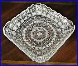 Bohemian Czech Vintage Crystal 11 Square Bowl Hand Cut Queen Lace 24%Lead Glass