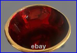 Bohemian Gold Enamel Ruby Red Vodka/Liqueur /Cordial Decanter & 5 Shot Glasses