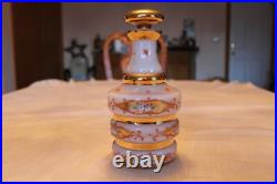 Bohemian Peach Orange White Background Floral Gold Vintage Hand Painted Decanter