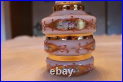 Bohemian Peach Orange White Background Floral Gold Vintage Hand Painted Decanter