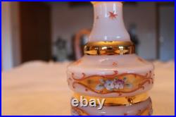 Bohemian Peach Orange White Background Floral Gold Vintage Hand Painted Decanter