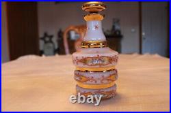 Bohemian Peach Orange White Background Floral Gold Vintage Hand Painted Decanter