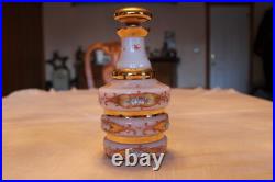 Bohemian Peach Orange White Background Floral Gold Vintage Hand Painted Decanter