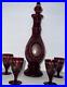 Bohemian-Ruby-Red-Cut-to-Clear-12-5-in-16-Oz-Decanter-with-4-Cordial-Glass-Vtg-01-rva
