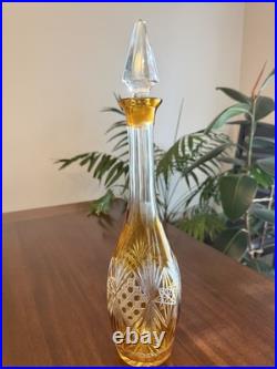 Bohemian Vintage Amber Flashed Cut Crystal Medium Decanter Elegant Collection
