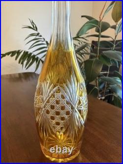 Bohemian Vintage Amber Flashed Cut Crystal Medium Decanter Elegant Collection