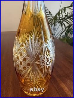 Bohemian Vintage Amber Flashed Cut Crystal Medium Decanter Elegant Collection