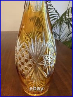Bohemian Vintage Amber Flashed Cut Crystal Medium Decanter Elegant Collection