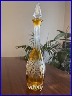 Bohemian Vintage Amber Flashed Cut Crystal Medium Decanter Elegant Collection