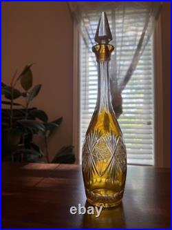 Bohemian Vintage Amber Flashed Cut Crystal Medium Decanter Elegant Collection