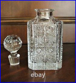 Bohemian Vintage Czech Crystal 80 ml Square Whisky Bottle Hand-cut Queen Lace