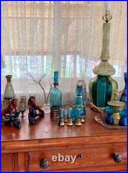 Bohemian Vintage turquoise blue and Gold Decanter Set with glasses matching