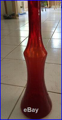 CLEAN Unusual RED Italian Glass Mcm Vtg Decanter Empoli 27 Italy Genie Bottle