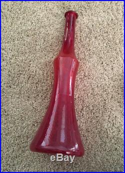 CLEAN Unusual RED Italian Glass Mcm Vtg Decanter Empoli 27 Italy Genie Bottle