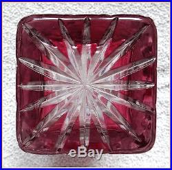 CRANBERRY RED PINK Square Whiskey Decanter CUT TO CLEAR CRYSTAL Germany BEYER