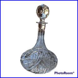 Captains Ship Nautical Cut Crystal Glass Decanter With Stopper Vintage 1980s