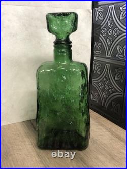 Carafe Bottle with Stopper Empoli Italy Green Glass Textured Decanter Italian Vtg