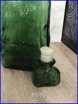 Carafe Bottle with Stopper Empoli Italy Green Glass Textured Decanter Italian Vtg