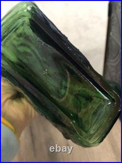 Carafe Bottle with Stopper Empoli Italy Green Glass Textured Decanter Italian Vtg