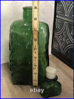 Carafe Bottle with Stopper Empoli Italy Green Glass Textured Decanter Italian Vtg