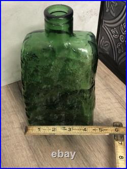 Carafe Bottle with Stopper Empoli Italy Green Glass Textured Decanter Italian Vtg