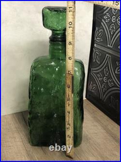 Carafe Bottle with Stopper Empoli Italy Green Glass Textured Decanter Italian Vtg