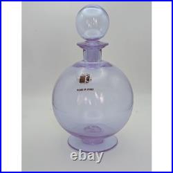Carlo Moretti Murano Glass Decanter Purple Orb Stopper Made in Italy Vintage