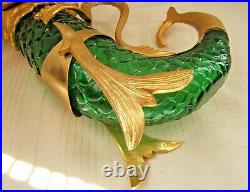 Claret Jug Gold Dore Dolphin Green Glass Antique