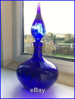 Cobalt Blue Vintage MCM Italian Empoli Glass Squat Genie Bottle Decanter