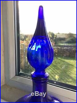 Cobalt Blue Vintage MCM Italian Empoli Glass Squat Genie Bottle Decanter
