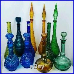Collection Of 11 Mid Century Vintage Rossini Empoli Italian Glass Decanters