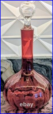 Cranberry Glass Decanter Vintage Hand Blown Art Glass 11 Stopper Air Bubbles
