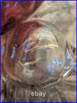 Cranberry Glass Decanter Vintage Hand Blown Art Glass 11 Stopper Air Bubbles