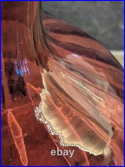 Cranberry Glass Decanter Vintage Hand Blown Art Glass 11 Stopper Air Bubbles