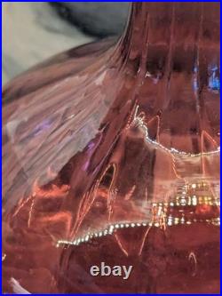 Cranberry Glass Decanter Vintage Hand Blown Art Glass 11 Stopper Air Bubbles