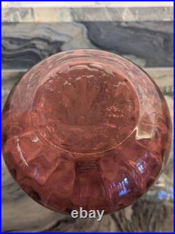 Cranberry Glass Decanter Vintage Hand Blown Art Glass 11 Stopper Air Bubbles