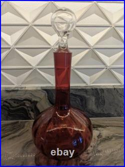 Cranberry Glass Decanter Vintage Hand Blown Art Glass 11 Stopper Air Bubbles