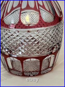 Cranberry Red Cut To Clear Vintage Glass Decanter Blarney Notches Diamonds