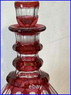 Cranberry Red Cut To Clear Vintage Glass Decanter Blarney Notches Diamonds