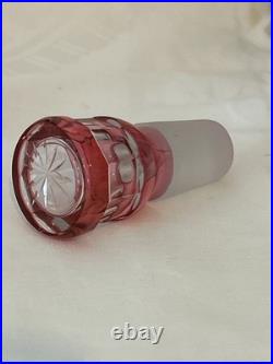 Cranberry Red Cut To Clear Vintage Glass Decanter Blarney Notches Diamonds