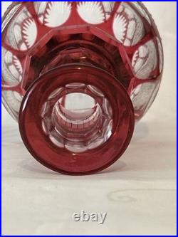 Cranberry Red Cut To Clear Vintage Glass Decanter Blarney Notches Diamonds