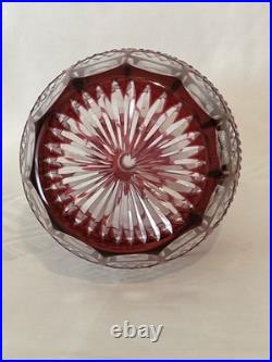 Cranberry Red Cut To Clear Vintage Glass Decanter Blarney Notches Diamonds