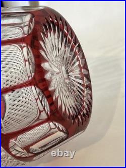 Cranberry Red Cut To Clear Vintage Glass Decanter Blarney Notches Diamonds