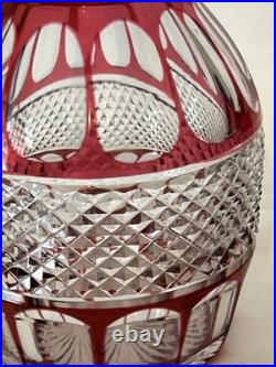 Cranberry Red Cut To Clear Vintage Glass Decanter Blarney Notches Diamonds