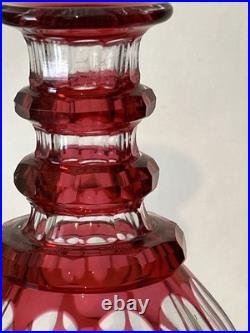 Cranberry Red Cut To Clear Vintage Glass Decanter Blarney Notches Diamonds