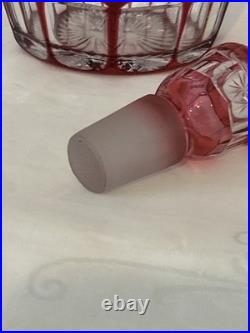 Cranberry Red Cut To Clear Vintage Glass Decanter Blarney Notches Diamonds
