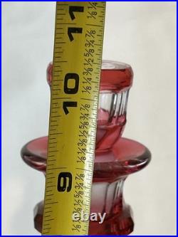 Cranberry Red Cut To Clear Vintage Glass Decanter Blarney Notches Diamonds