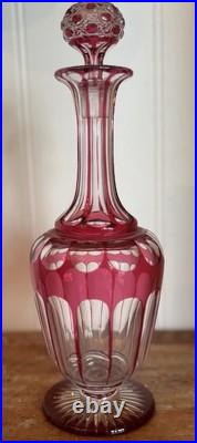 Cranberry Vintage Cut-to-Clear Decanter with Solid Glass Stopper