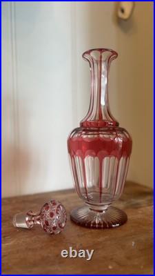 Cranberry Vintage Cut-to-Clear Decanter with Solid Glass Stopper